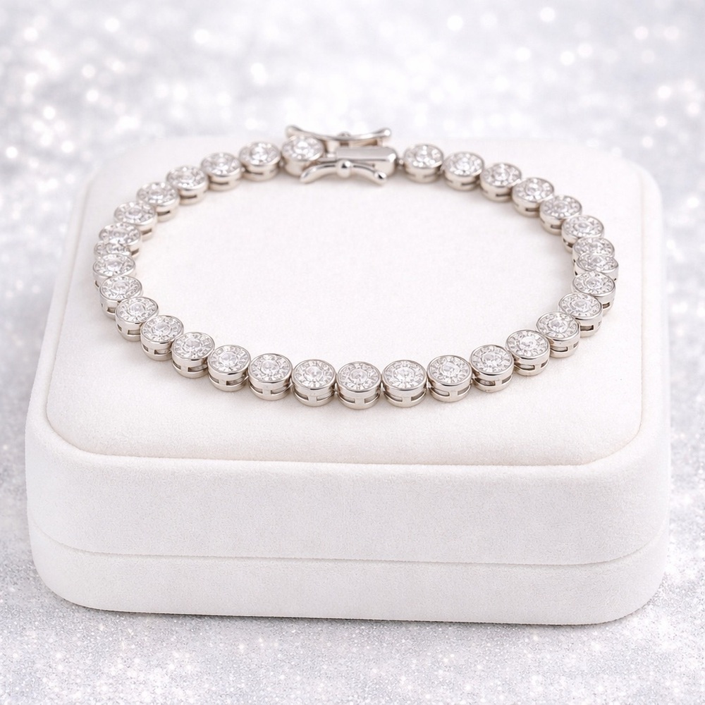 925 Sterling Silver Cubic Zirconia Tennis Bracelet Women 7" Elegant Gift